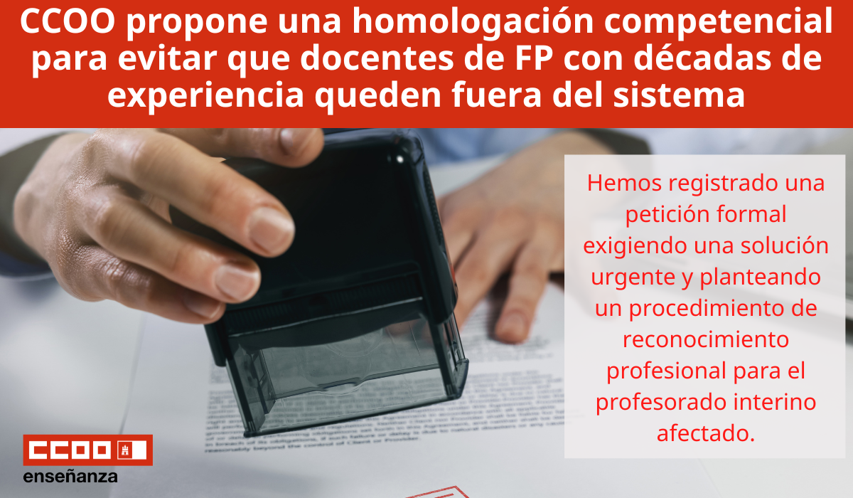CCOO propone una homologación competencial para evitar que docentes de FP con décadas de experiencia queden fuera del sistema