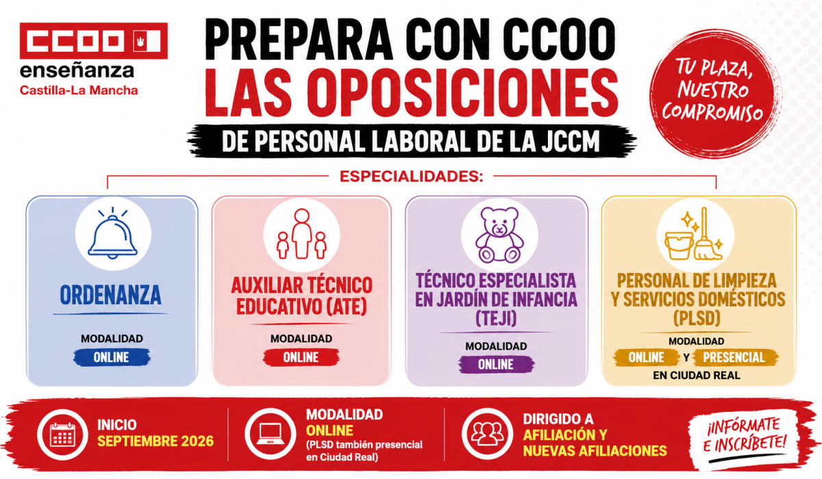 Prepara con CCOO las oposiciones de personal laboral de la JCCM