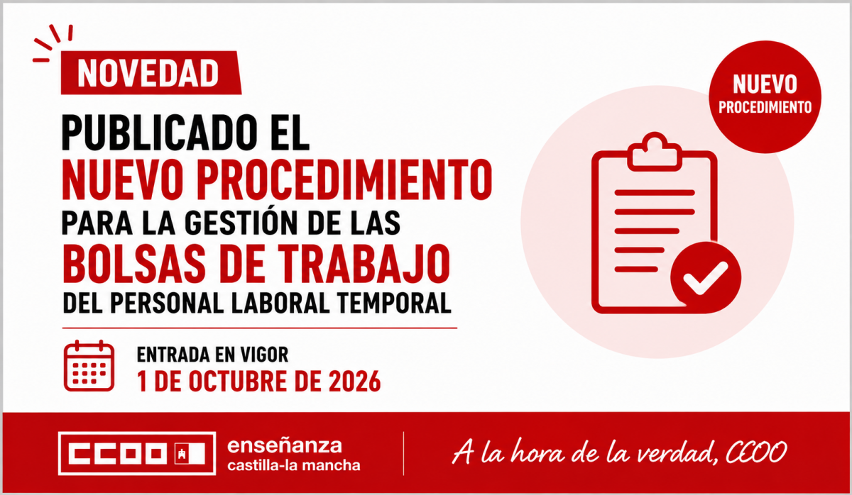 Publicado el nuevo procedimiento de gestión de las bolsas de trabajo del personal laboral temporal de Castilla-La Mancha
