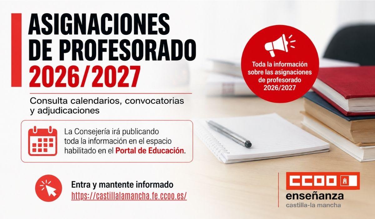 Asignaciones de profesorado 2026/2027: consulta calendarios, convocatorias y adjudicaciones