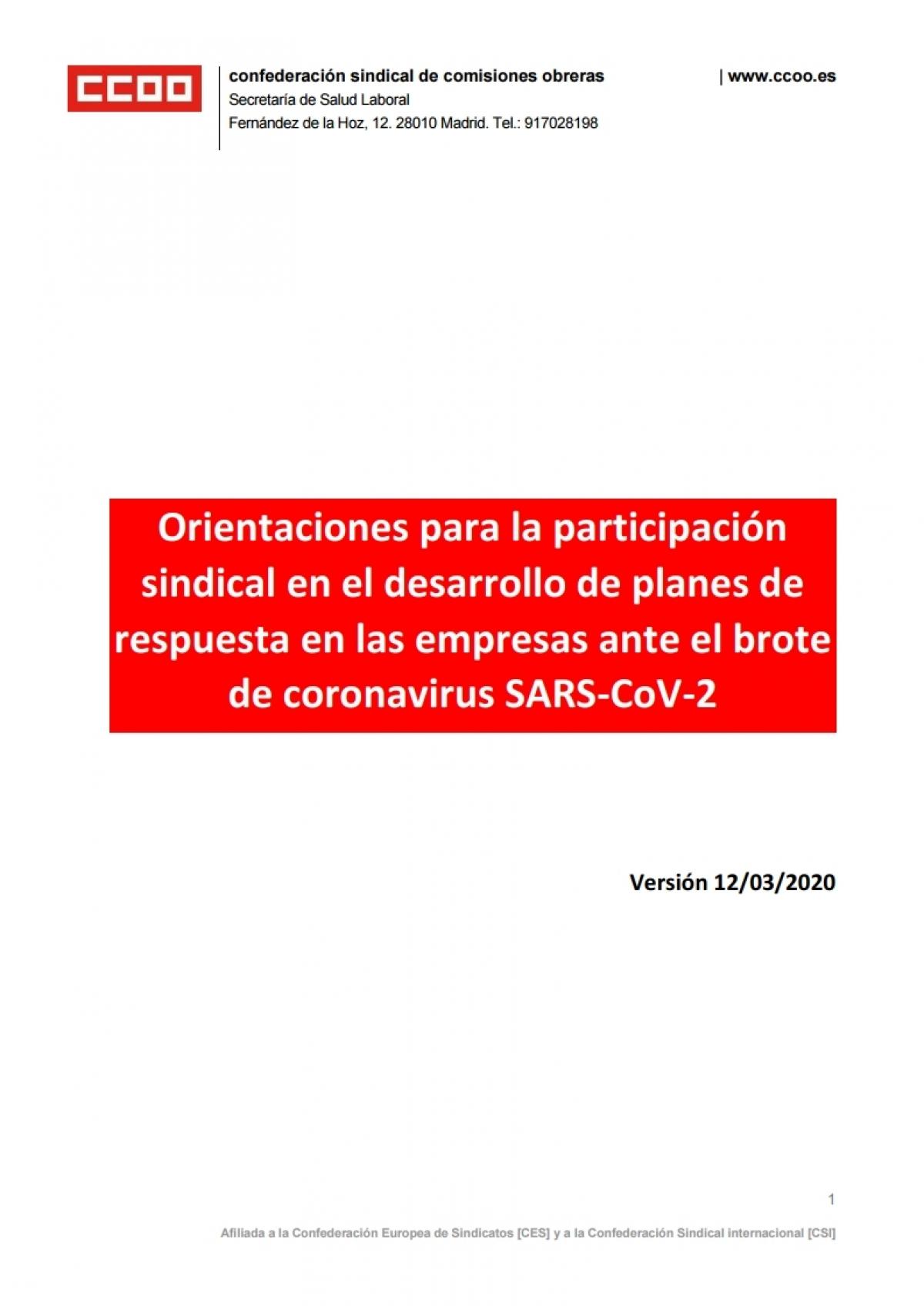 Participacin sindical en la elaboracin de planes en empresas ante el coronavirus