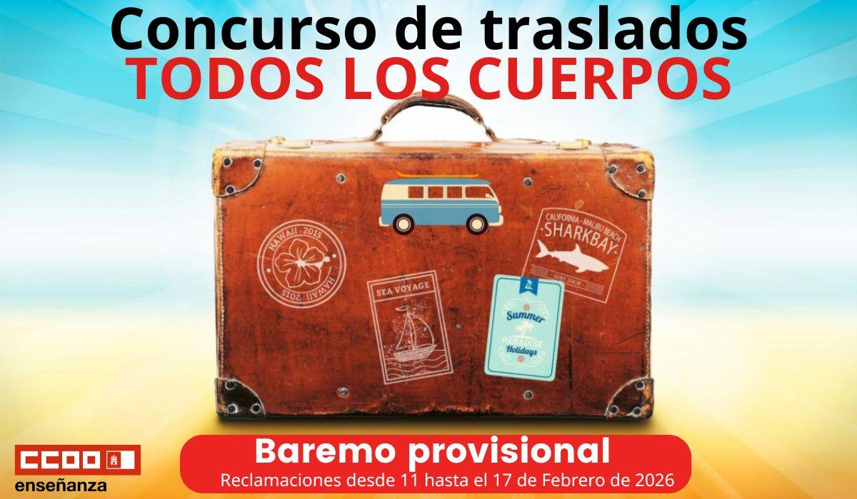 CONCURSO DE TRASLADOS 2025/26: Publicado el baremo provisional de concurso y concursillo de todos los cuerpos