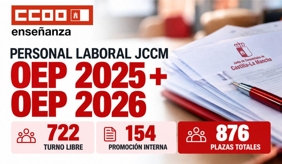 Aprobada la OEP 2026 de personal laboral de la JCCM, que se convocará junto a la de 2025