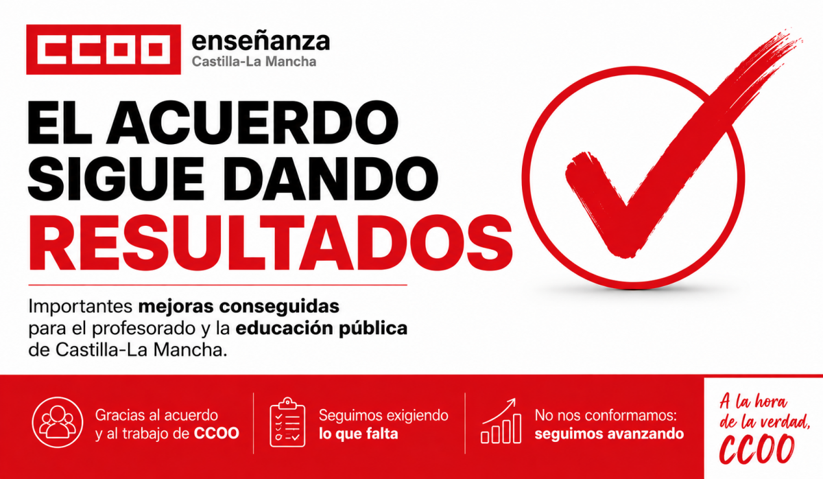 CCOO consigue nuevas mejoras para el profesorado y sigue impulsando avances para la educación pública de Castilla-La Mancha
