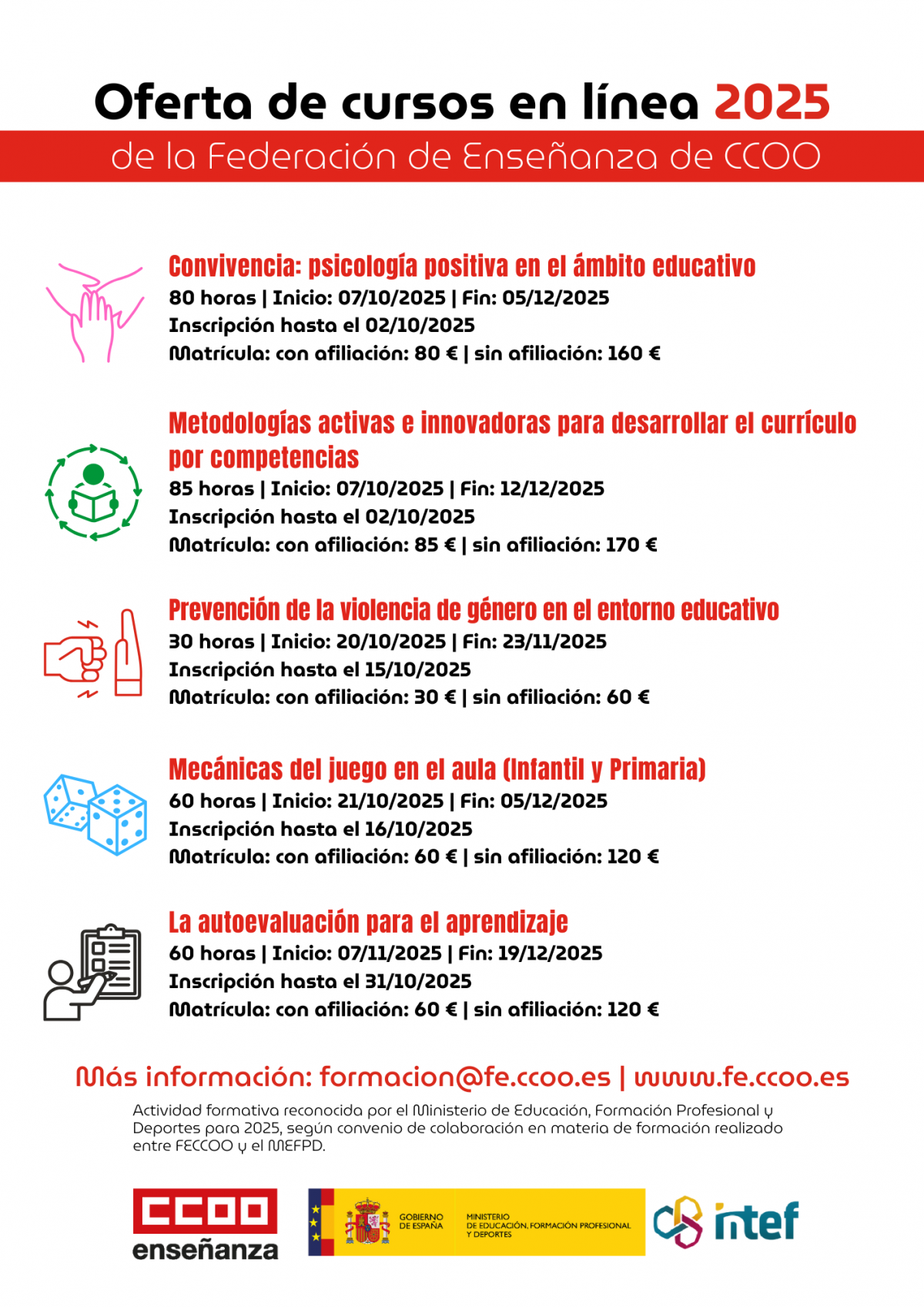 Cursos en línea de CCOO Enseñanza