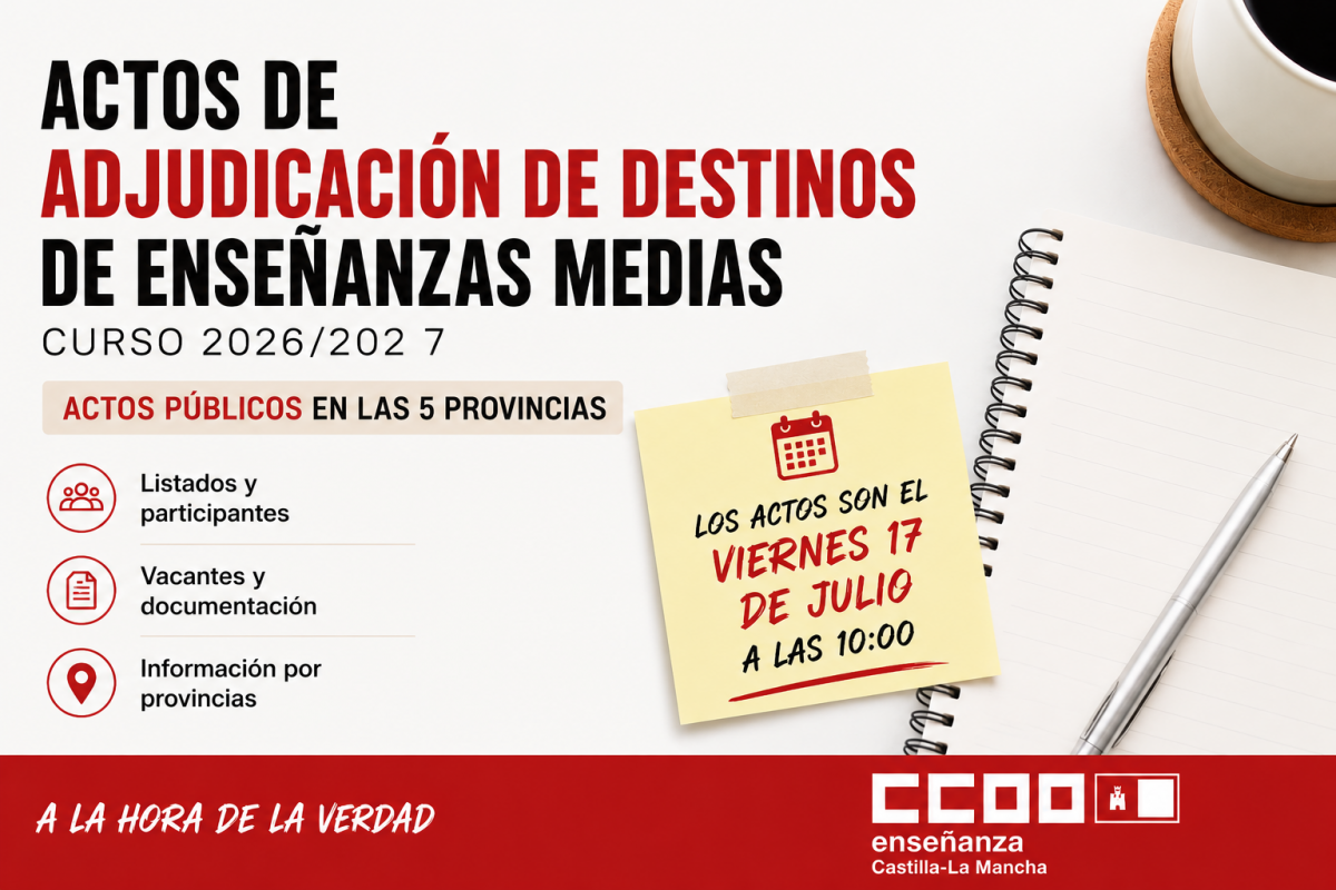Adjudicaciones de destinos para el profesorado de Enseñanzas Medias del curso 2026/2027