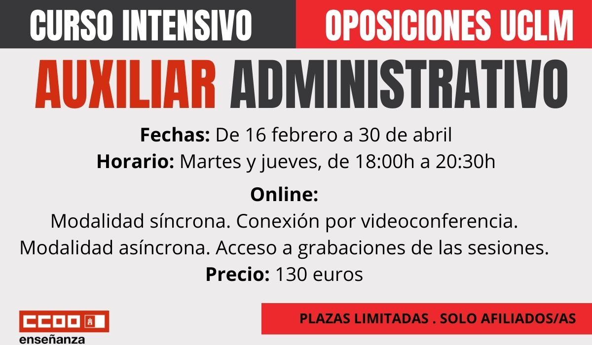 UCLM | Curso intensivo de preparación de oposiciones para Auxiliar Administrativo