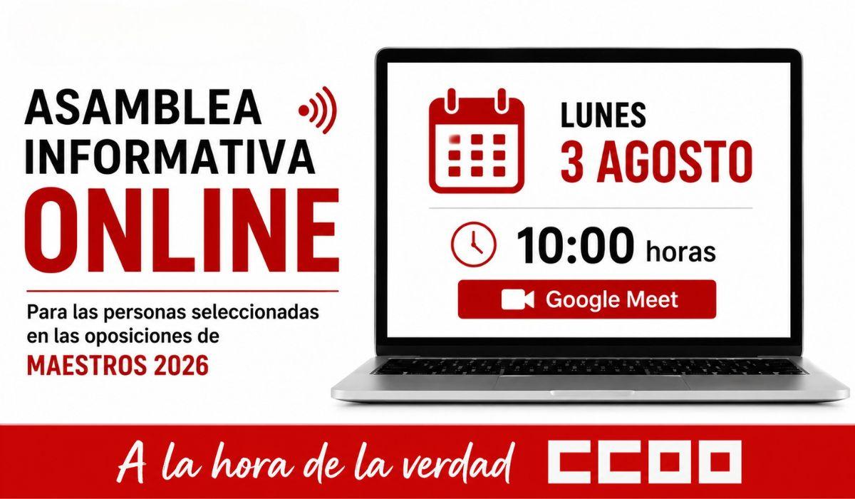 Asamblea informativa online para las personas seleccionadas en las oposiciones de Maestros 2026