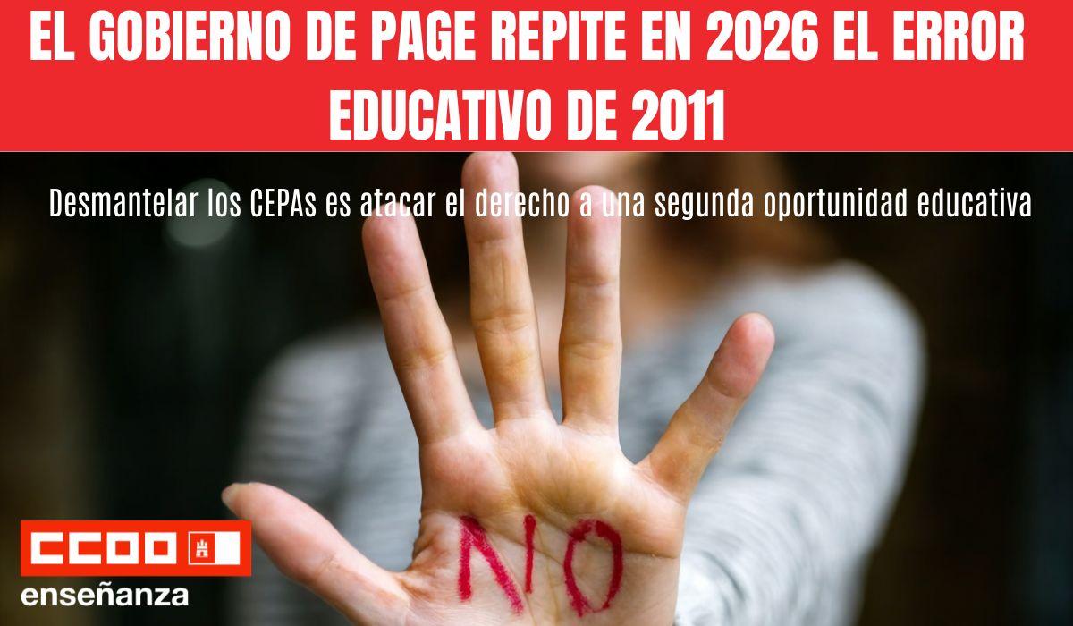 CCOO denuncia que el Gobierno de Page repite en 2026 el mismo error histórico que el PP cometió en 2011: desmantelar una red pública esencial