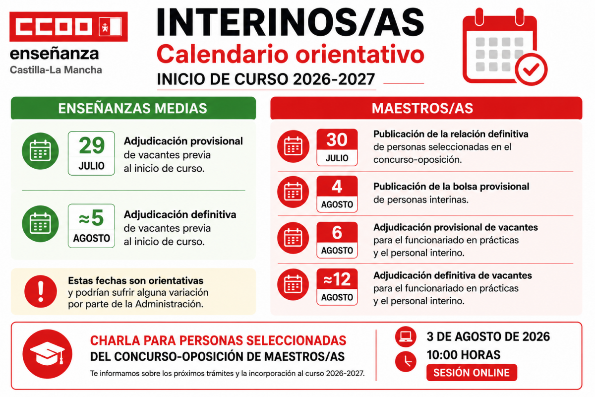 Calendario orientativo interinos clm