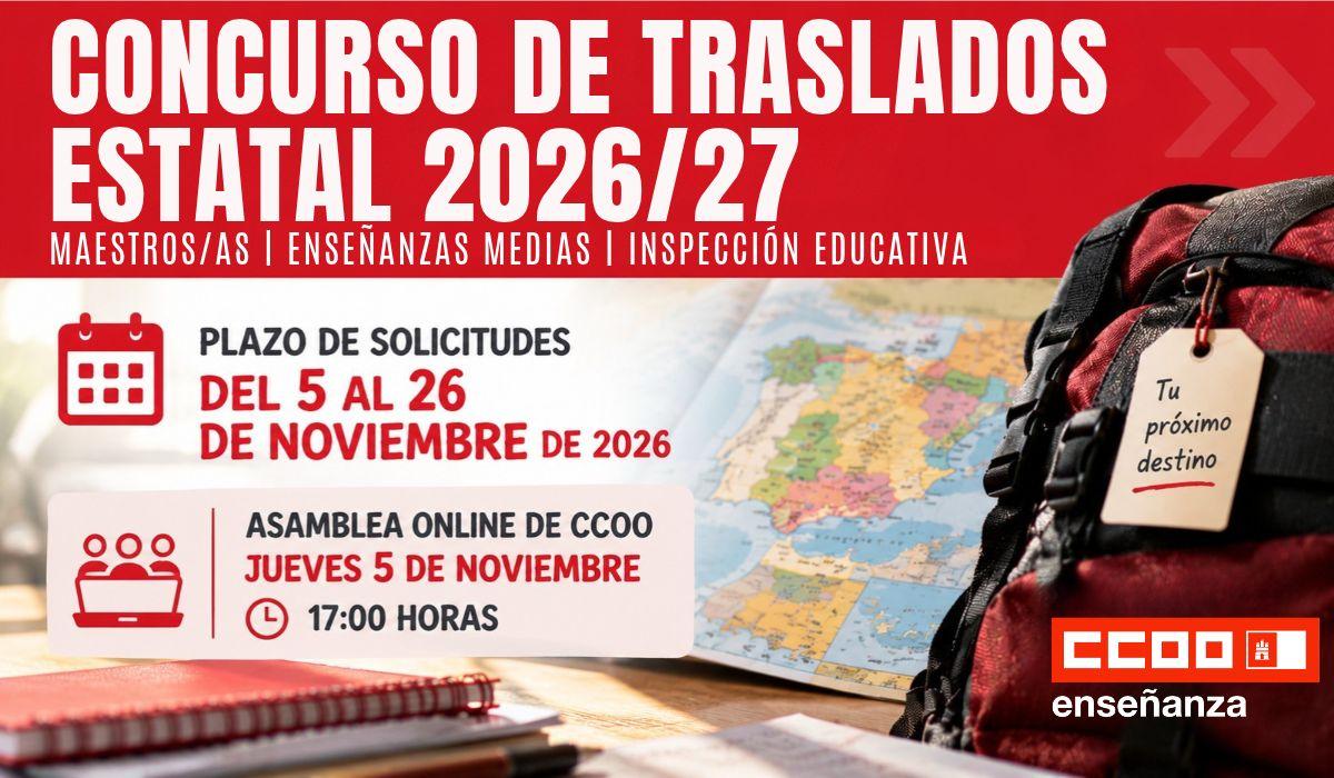 Publicado el concurso de traslados estatal 2026/27: CCOO organiza una asamblea online el 5 de noviembre