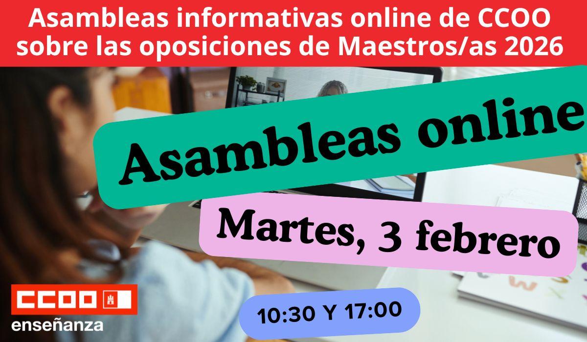 CCOO convoca asambleas informativas online sobre las oposiciones de Maestros/as 2026 en Castilla-La Mancha
