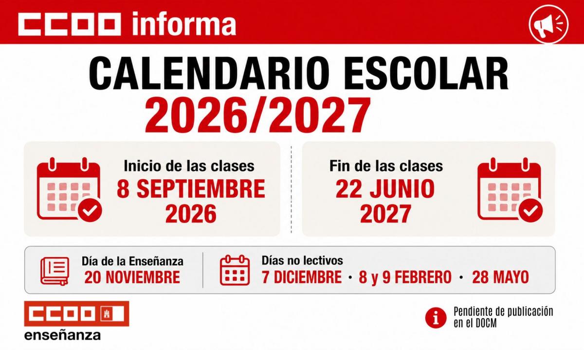 El calendario escolar 2026/2027 retrasa el inicio de las clases al 8 de septiembre y prolonga el curso hasta el 22 de junio