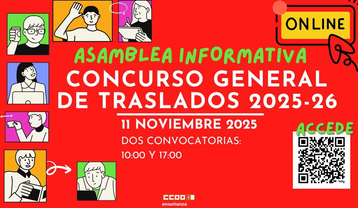 CCOO celebra el 11 de noviembre las asambleas informativas online sobre el Concurso General de Traslados 2025/26