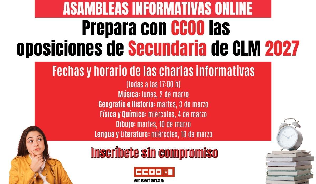 Empieza a preparar con CCOO las oposiciones de Secundaria 2027 en Castilla-La Mancha: sesiones informativas por especialidad