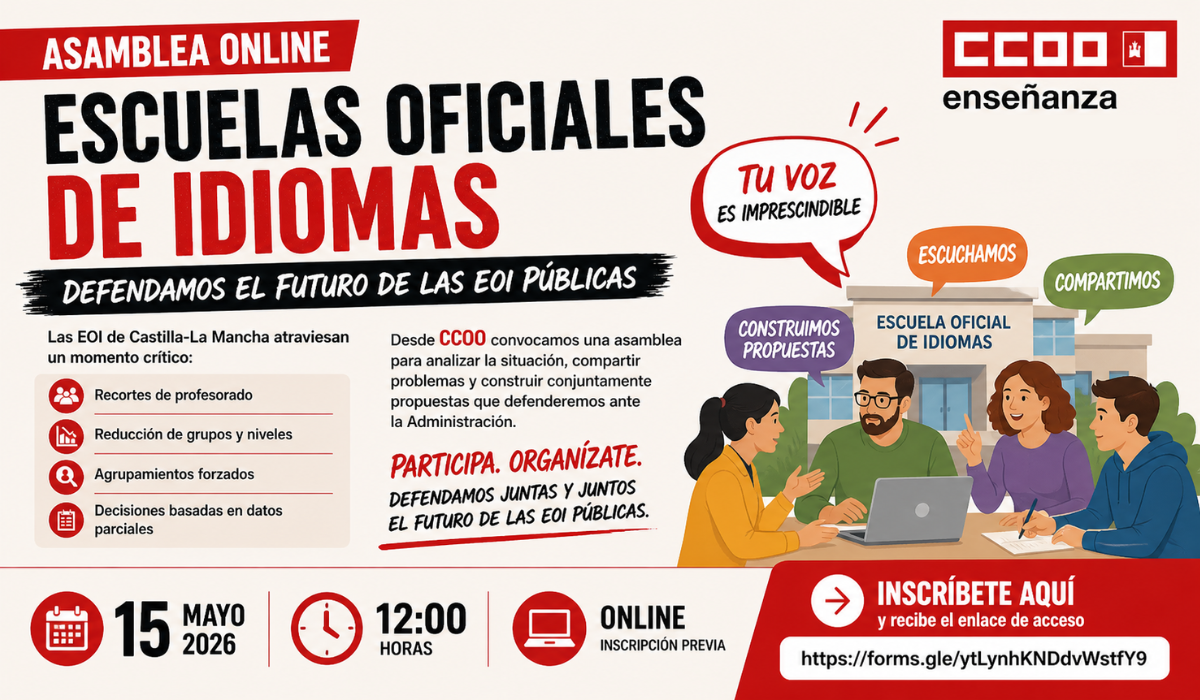 CCOO convoca una asamblea regional de Escuelas Oficiales de Idiomas para defender su futuro en Castilla-La Mancha