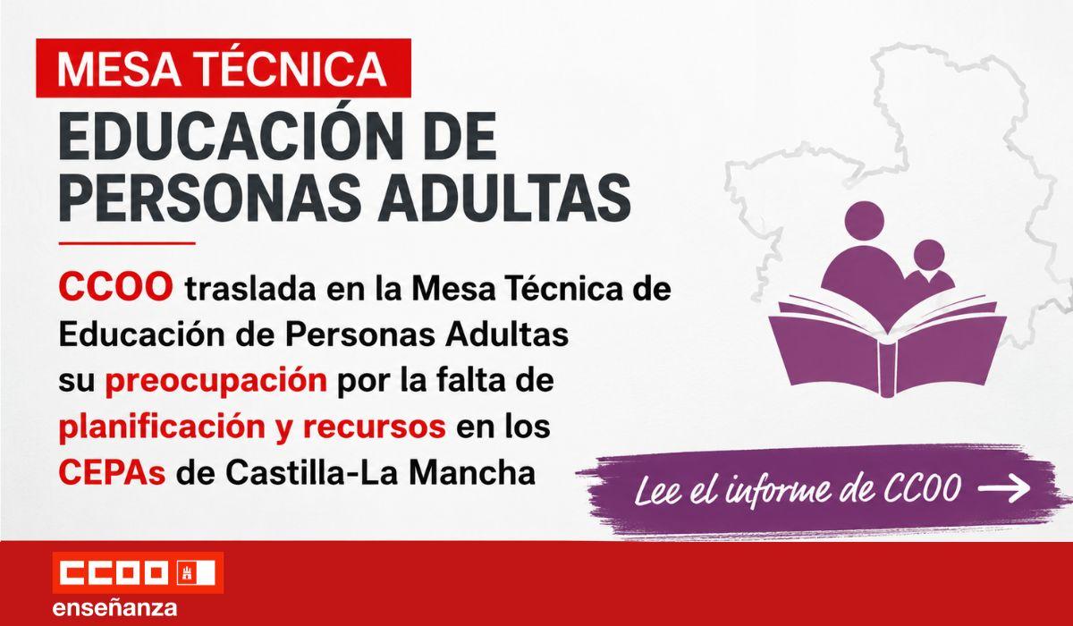CCOO traslada en la Mesa Técnica de Educación de Personas Adultas su preocupación por la falta de planificación y recursos en los CEPAs de CLM