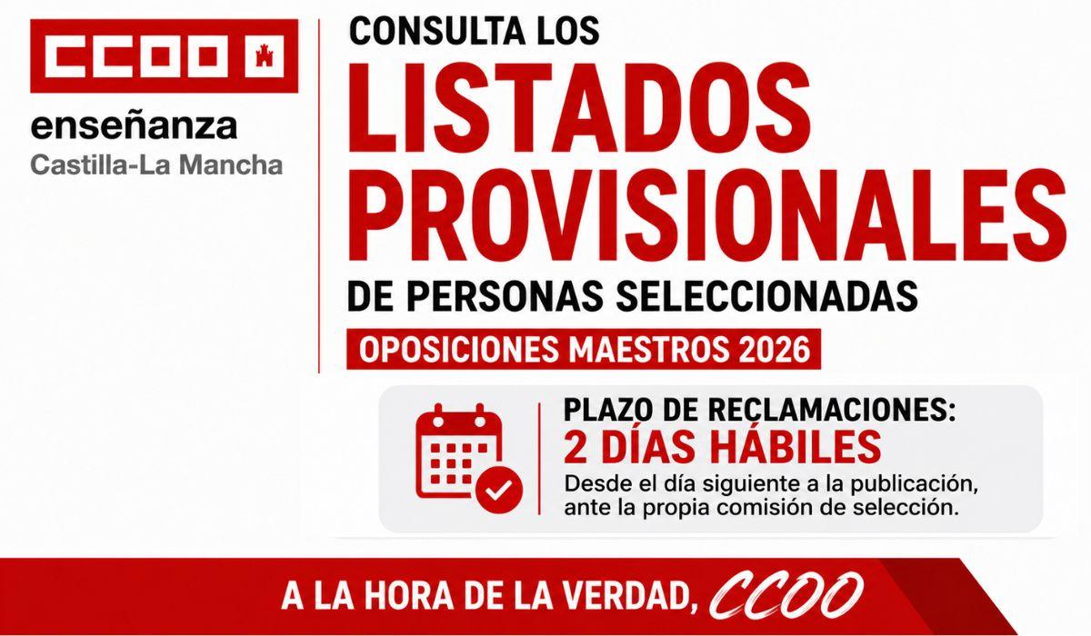 Listados provisionales de personas seleccionadas en las oposiciones de Maestros/as 2026