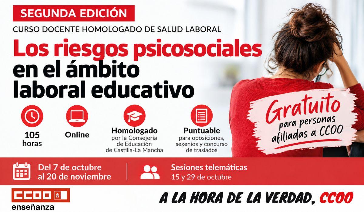 CCOO abre la segunda edición del curso sobre riesgos psicosociales en el ámbito educativo tras la gran acogida de la primera