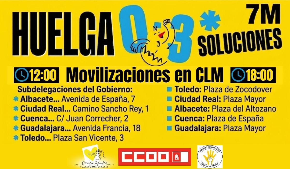 CCOO llama a secundar la huelga convocada mañana 7 de mayo y a participar en las movilizaciones previstas en Castilla-La Mancha